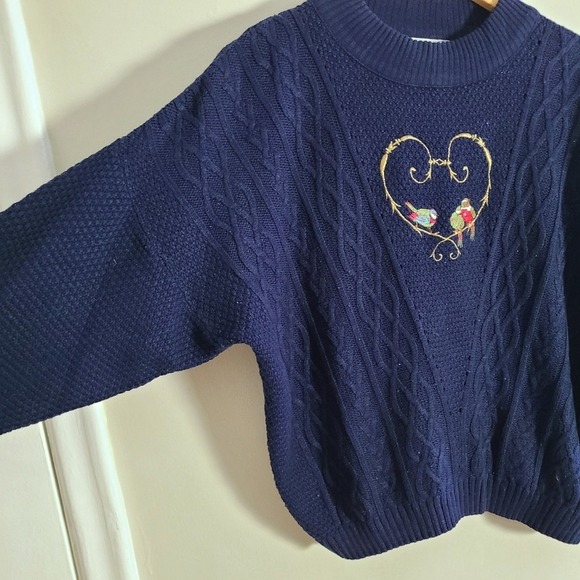 Vintage‎ Mixage Lovebirds Embroidered Retro Pullover Crewneck Sweater - Picture 2 of 5